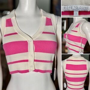 More To Come Pink & Cream Stripe Cropped Ribbed Sleeveless Vest Top, Sz S